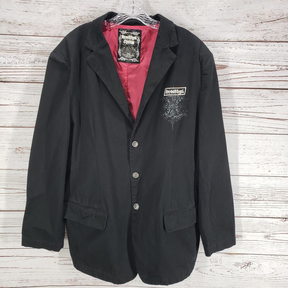 Brooklyn Express Men's Black Cotton Embroidered Lion Blazer Jacket XXL